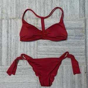 (2/$10) Red bikini with ruched bottom detailing